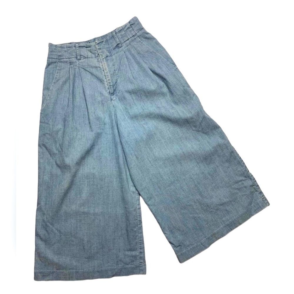 Alice + Olivia Wide Leg Denim Chambray Capri Culottes Size 6